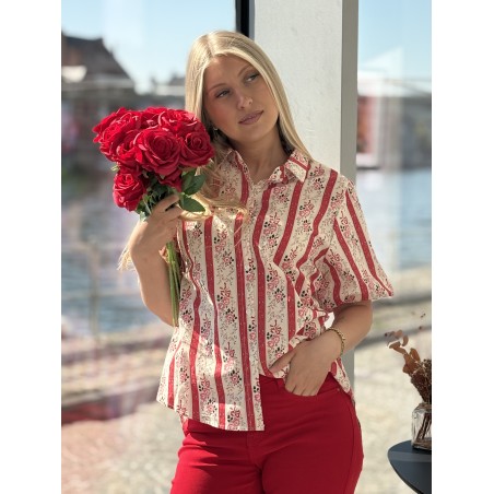 Chemise rayée fleurie rouge Renata