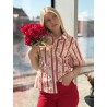 Chemise rayée fleurie rouge Renata