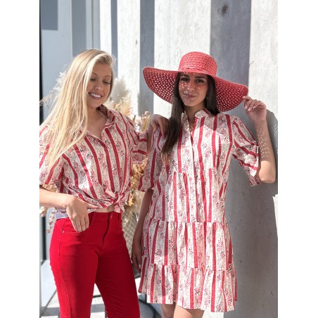 Chemise rayée fleurie rouge Renata