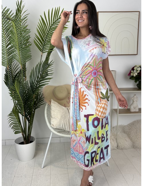 Robe longue fluide à motifs mix LYDIA