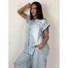 Chemise ample à manches volantées jeans claire LILI