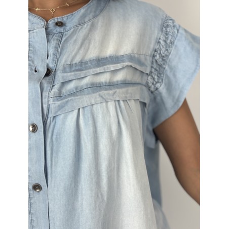 Chemise ample à manches volantées jeans claire LILI