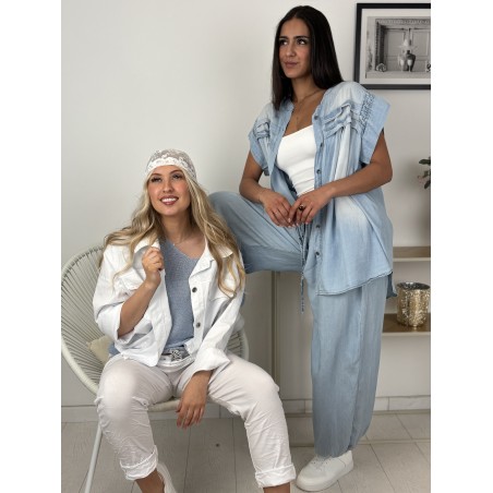 Chemise ample à manches volantées jeans claire LILI