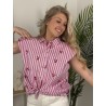 Chemise lignée sans manches rose Cerise