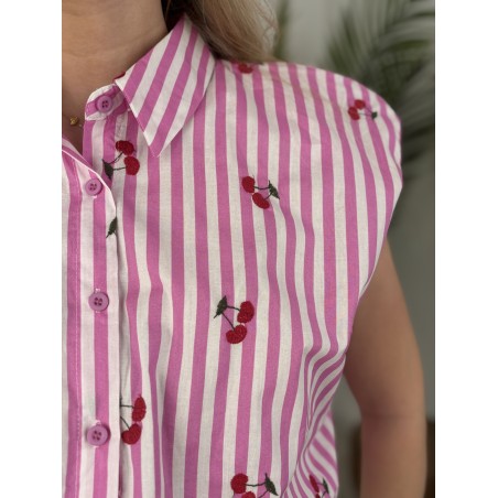 Chemise lignée sans manches rose Cerise