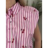 Chemise lignée sans manches rose Cerise