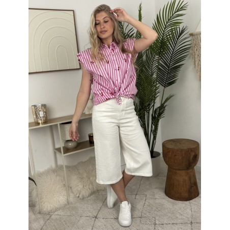 Chemise lignée sans manches rose Cerise