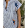 Blouse rayée brodée à motifs bleue ciel Egio