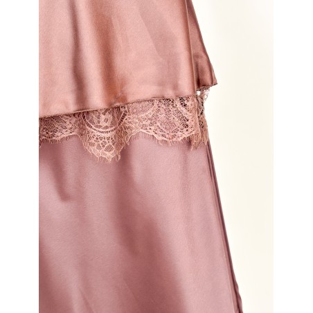 Top satiné à dentelle choco BALBINA