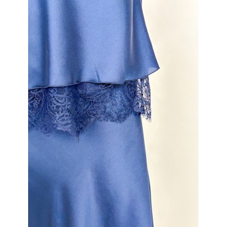 Top satiné à dentelle marine BALBINA