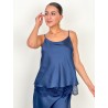 Top satiné à dentelle marine BALBINA
