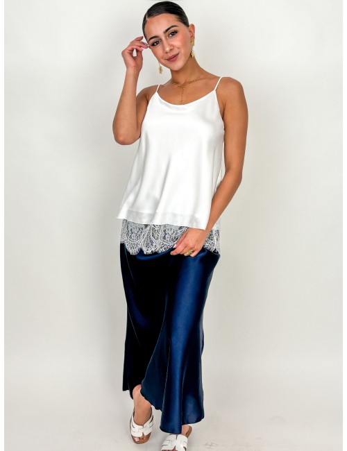 Top satiné à dentelle blanc BALBINA