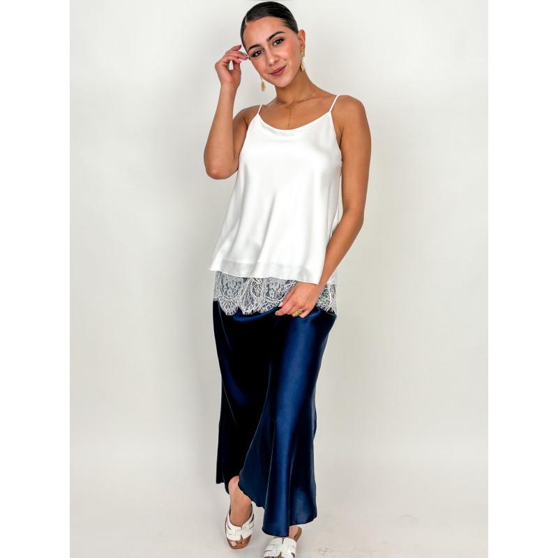 Top satiné à dentelle blanc BALBINA