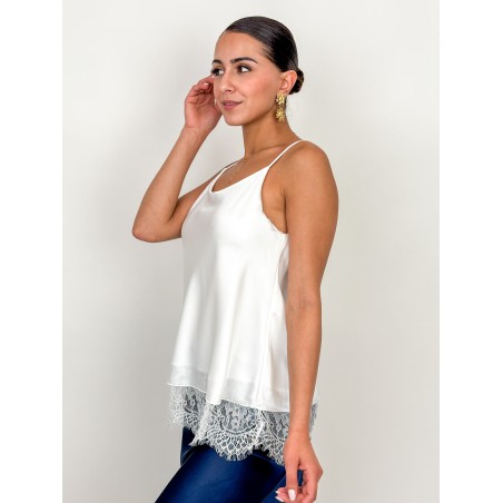 Top satiné à dentelle blanc BALBINA