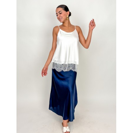 Top satiné à dentelle blanc BALBINA