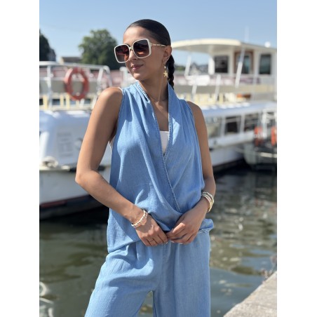 Blouse denim portefeuille bleue Katelyn