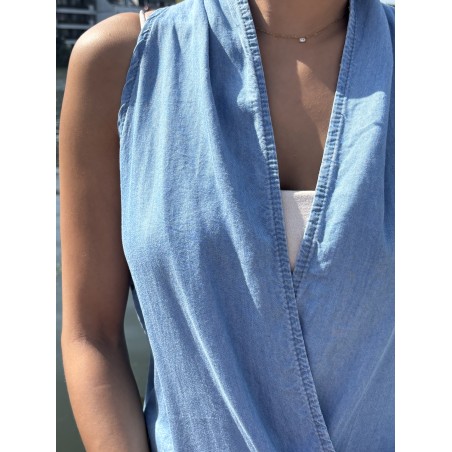 Blouse denim portefeuille bleue Katelyn